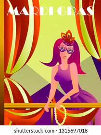 Festive multicolor background. Happy Mardi Gras poster