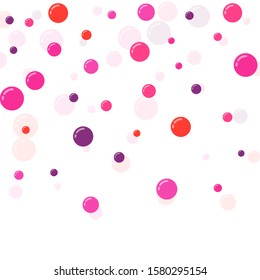 Festive multicolored circles, confetti. Randomly scattered colored bubbles.  Childish vibrant round dots on white background for decoration. Vector illustration.