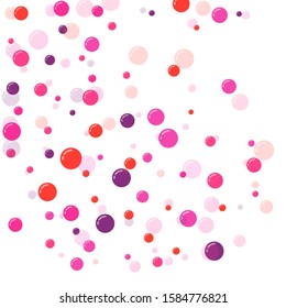 Festive multicolored circles, confetti. Randomly scattered colored bubbles.  Childish vibrant round dots on white background for decoration. Vector illustration.