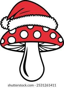 Festive Mushroom with Santa Hat Illustration