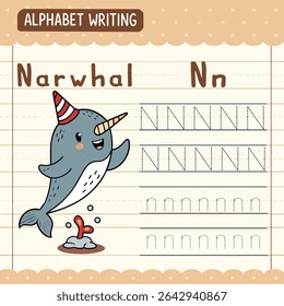 Festive Narwhal Alphabet Tracing Worksheet