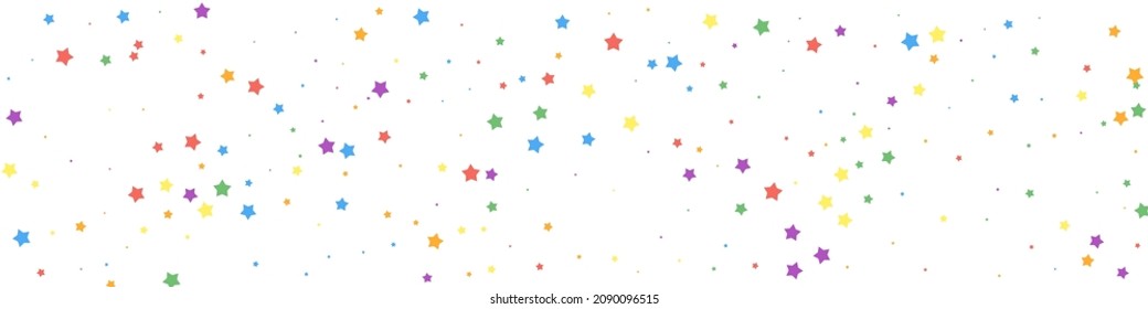 Festive neat confetti. Celebration stars. Joyous stars on white background. Admirable festive overlay template. Panoramic vector background.