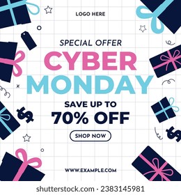 festive neon cyber monday banner flyer ads shopping sale social media template layout vector design