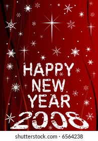 Festive New Year Background with Shining point lights, swirls and snowflakes on a red fading background with Text