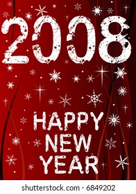 Festive New Year Background with Shining point lights, swirls and snowflakes on a red fading background with Text