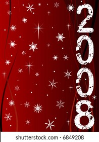 Festive New Year Background with Shining point lights, swirls and snowflakes on a red fading background with Text