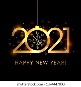 festive new year card happy new year 2021. shine and bokeh effect. vector illustration
