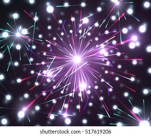 Festive New Year and Christmas patterned firework bursting in various shapes sparkling pictograms set against black background abstract vector illustration. Happy new year 2017.