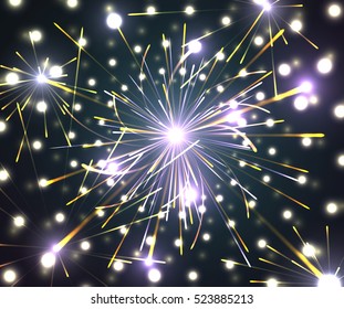 Festive New Year and Christmas patterned firework bursting in various shapes sparkling pictograms set against black background abstract vector illustration. Happy new year 2017.