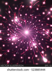 Festive New Year and Christmas patterned firework bursting in various shapes sparkling pictograms set against black background abstract vector illustration. Happy new year 2017.