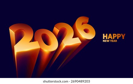 Festliches Neujahrsdesign mit 3D Goldenen Zahlen 2026 auf dunklem Hintergrund.
