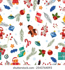 Festive, New Year illustration, Christmas, seamless pattern, vector