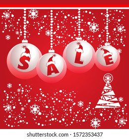 Festive new year sale. Red background with snowflakes.