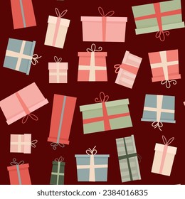 Festliches Neujahr nahtlose Muster von Schachteln mit Geschenken