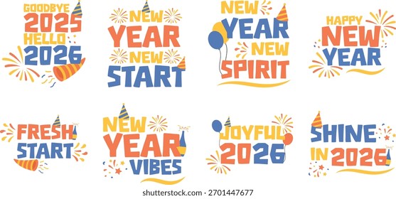 A festive New Year typography design with celebratory and joyful style.
