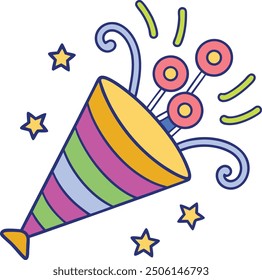 Festive New Year vector illustration with cartoon clipart and line art design elements
