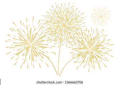 Festive new year's Golden fireworks isolated on a white background. Vector illustration. Flat design