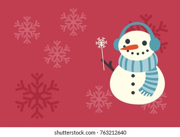 Festive New Year's poster. Snowman with a snowflake.