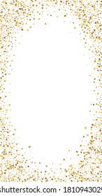 Festive nice confetti. Celebration stars. Gold confetti on white background. Favorable festive overlay template. Vertical vector background.