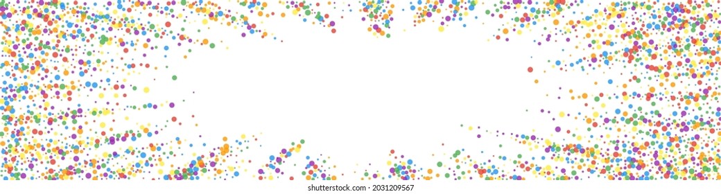 Festive nice confetti. Celebration stars. Joyous confetti on white background. Amazing festive overlay template. Panoramic vector background.