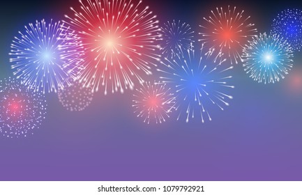 Festive night fireworks. Vector.
