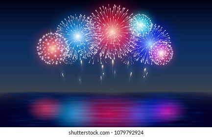 Festive night fireworks. Vector.