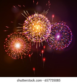 Festive night fireworks. Vector.