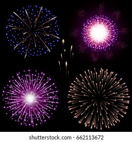 Festive night fireworks. Vector.