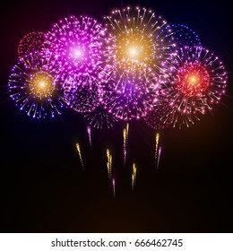 Festive night fireworks. Vector.