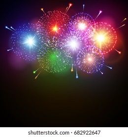 Festive night fireworks. Vector.