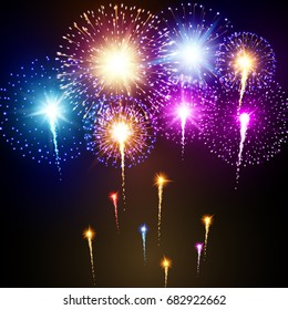 Festive night fireworks. Vector.