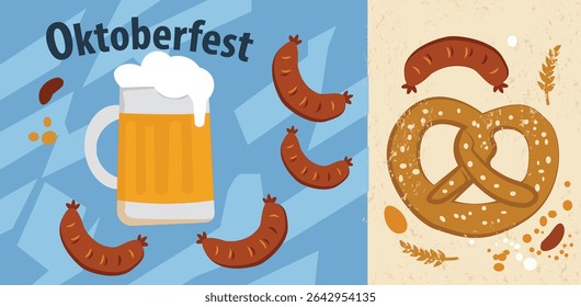 Festive Oktoberfest Banner Vector Illustration - Beer, Sausages, Pretzels and Celebration Graphics