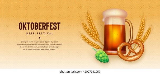 Festive oktoberfest horizontal background. Realistic oktoberfest event elements. Vector illustration