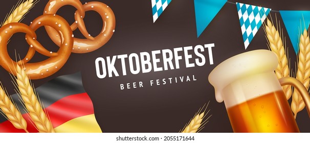 Festive oktoberfest horizontal background. Realistic oktoberfest event elements. Vector illustration