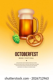 Festive oktoberfest poster. Realistic oktoberfest event elements. Vector illustration