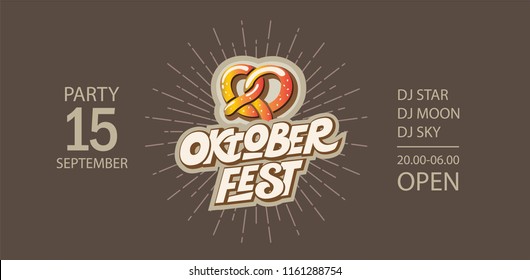 Festive Oktoberfest poster with Oktoberfest sign, emblem and pretzel. Oktoberfest beer party design. Vector illustration