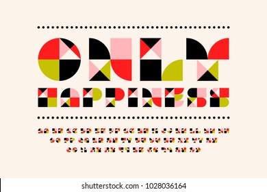 Festive only happiness font in modern style. Beautiful mosaic alphabet with contemporary geometric design