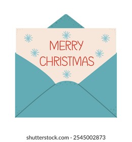 Sobre abierto festivo con letra Navidades alegres aisladas sobre fondo blanco. Concepto de Navidad. Ilustración vectorial de la carta de Navidad en sobre aislado en blanco