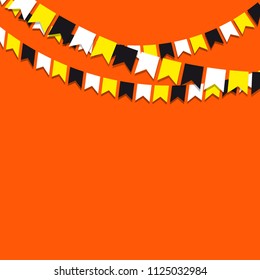Festive orange background with flags. Happy birthday background. Festive party abstract background for posters, flyers, invitations, T-shirts.