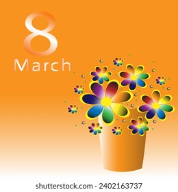 Festive, original card for International Women's Day on March 8 with flowers and an inscription.