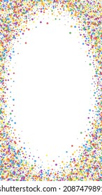 Festive original confetti. Celebration stars. Joyous confetti on white background. Favorable festive overlay template. Vertical vector background.