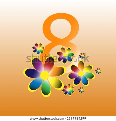 Festive original postcard from March 8 with an inscription and flowers on a yellow background.