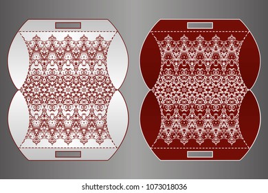 Festive packaging. Vector wedding invitation or greeting card with abstract mandala ornament. Laser cut template, plotter. Ethnic style laser cut wedding invitations