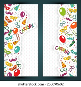  Festive page  with carnival icons and objects.  Vector party poster template
