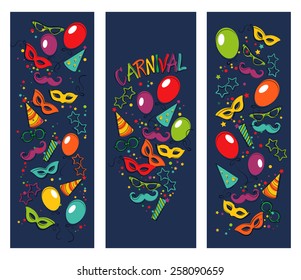  Festive page  with carnival icons and objects.  Vector party poster template