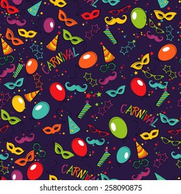  Festive page  with carnival icons and objects.Seamless patern.  Vector party poster template
