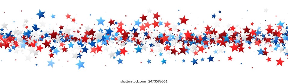 Un panorama festivo de estrellas rojas, blancas y azules dispersas, perfecto para celebraciones patrióticas y fiestas nacionales.