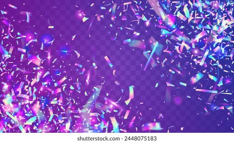 Festive Paper. Rainbow Confetti. Light Concept. Glare Isolated Illustration. Purple 3d Background. Cristal Banner. Modern Ribbon. Party Effect. Pink Festive Paper