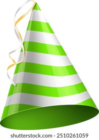 Festive party cap. Realistic striped paper hat