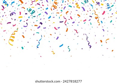 Festive party confetti background. Vibrant and lively vector backdrop showers joy in a kaleidoscope of colors, creating a spirited atmosphere for celebrations and unforgettable moments and events